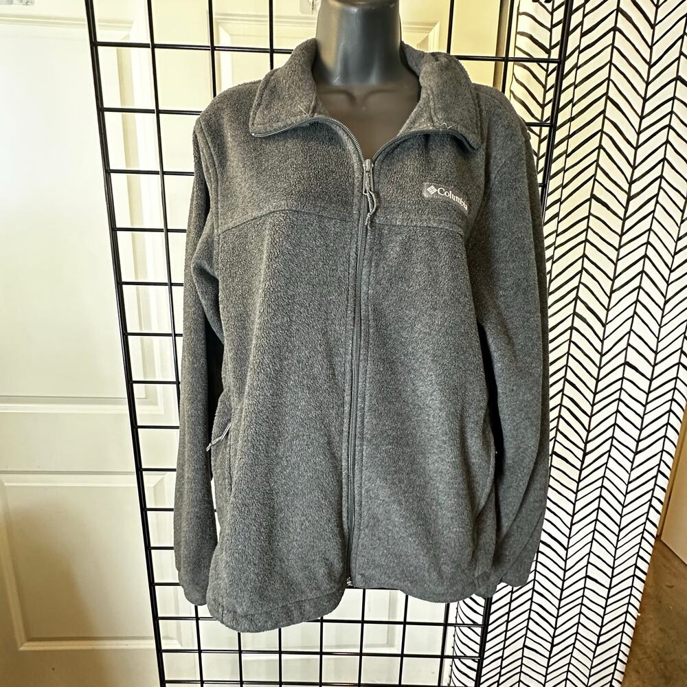 Columbia Womens Full Zip Fleece Jacket Size M Heather Gray Pockets